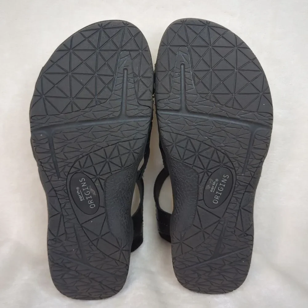 Earth Origins Etsellie Leather Strappy Sandal Womens 7 Black Cushioned Walking - Picture 8 of 10
